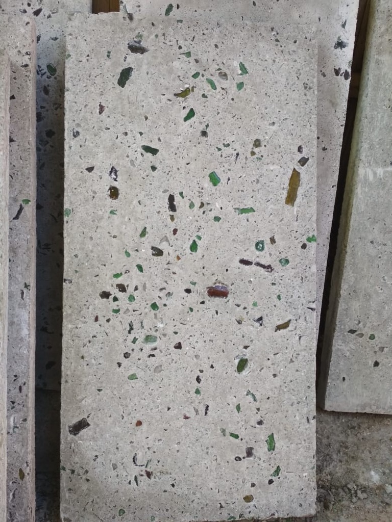 Close-up of a glass-aggregate concrete tile surface
