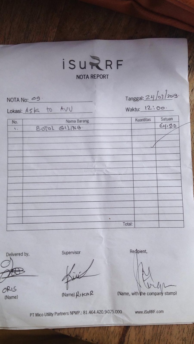 Image 44. iSuRRF Nota Report form dated 24 March 2019 for glass bottles
